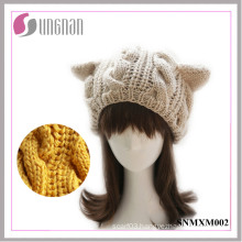2015 Winter Wool Hat Knitted Beret Cute Cat Ears Twist Cap (SNMXM002)